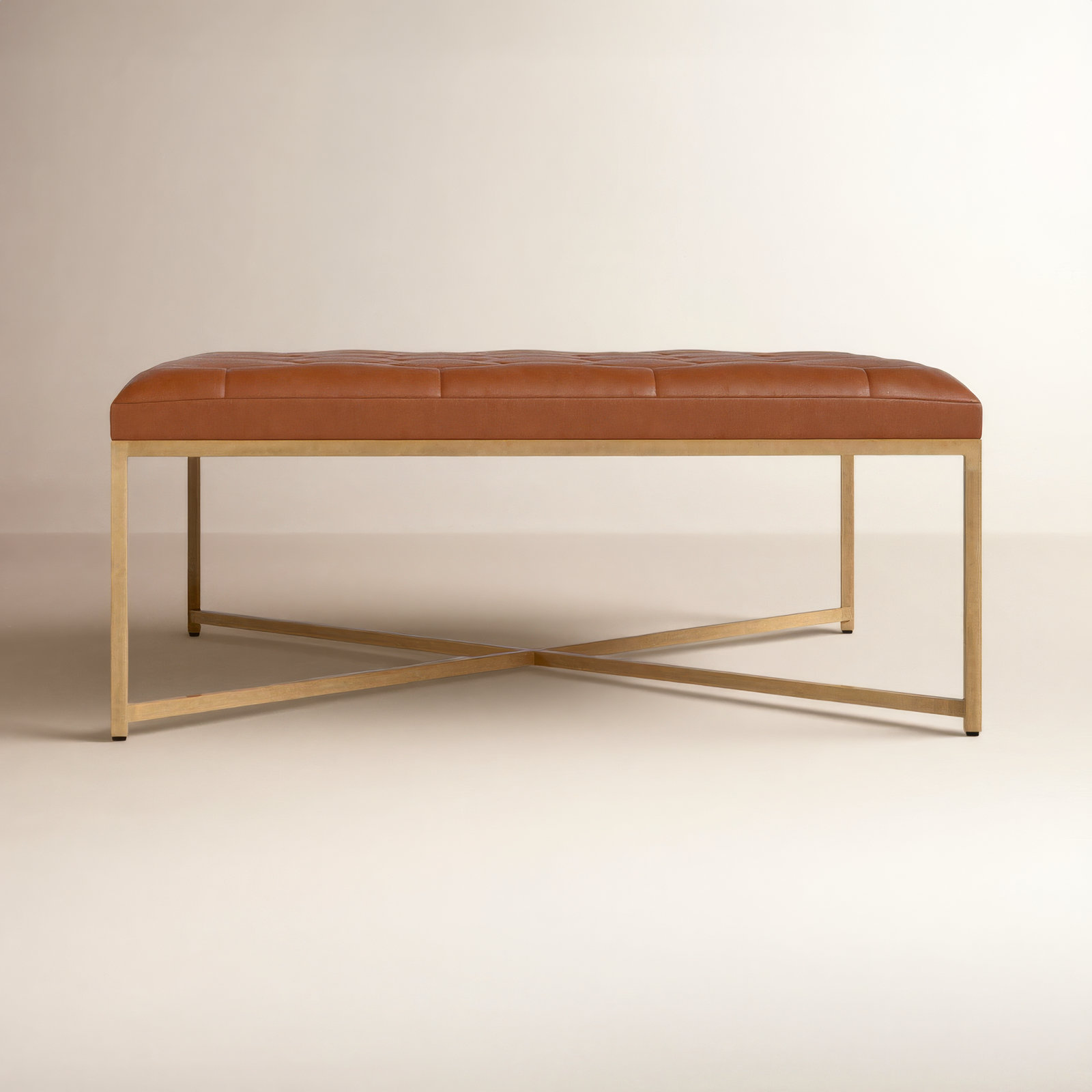 Osa 40" Genuine Leather Ottoman, Marseille Camel Top Grain Genuine Leather