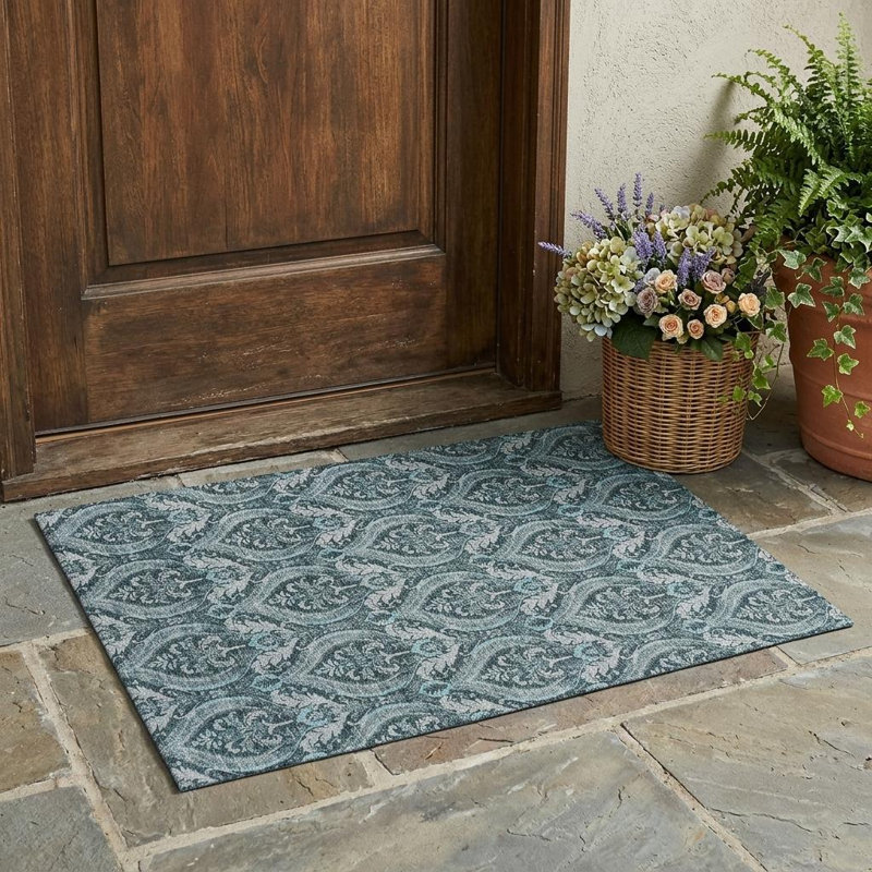 Tapis extérieur lavable antidérapant bleu sarcelle 2 pi x 3 pi
