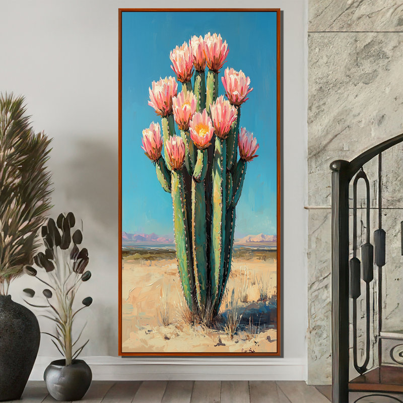 «Manact Pastel Cactus Bloom In The Desert II», art mural Cactus pour le salon, H 60 po x l 28 po, Brun