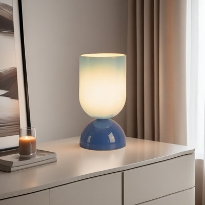 Lampe de table d'appoint 9 po en verre bleu moderne avec gradateur, certifiée cULus pour les tables de chevet de chambre à coucher, les tables d'appoint de salon, les bureaux à domicile ou les décors contemporains