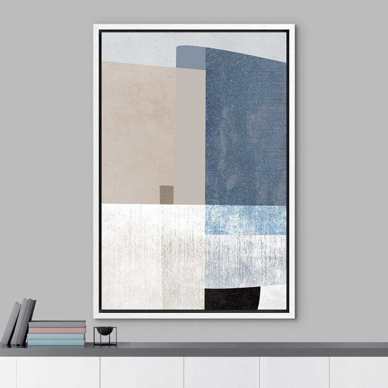 Blue Mid-Century Modern Polygon Collage Abstract Shape Illustrations Minimalist Artwork, White, 36" H x 24" W