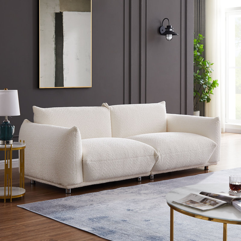 85'' W  Upholstered Sofa with Throw Pillows Available in Living Room Apartment, White Teddy