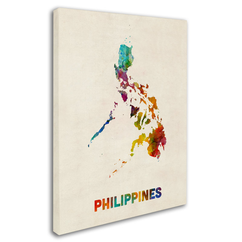 « philippines aquarelle map », impression sur toile tendue, H 47 po x l 35 po x P 2 po