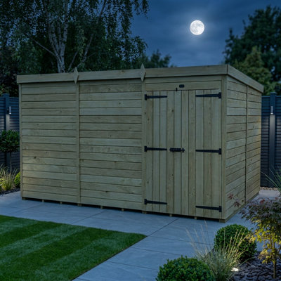 Total Sheds 12ft x 8ft Pent Garden Shed - Double Door - No Windows - Pressure Treated Timber - UK Manufactured