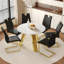 Ensemble de salle à manger moderne 42 po en pierre frittée de luxe avec base en métal doré et 4 chaises rembourrées en polyuréthane noir Elegant Contemporary