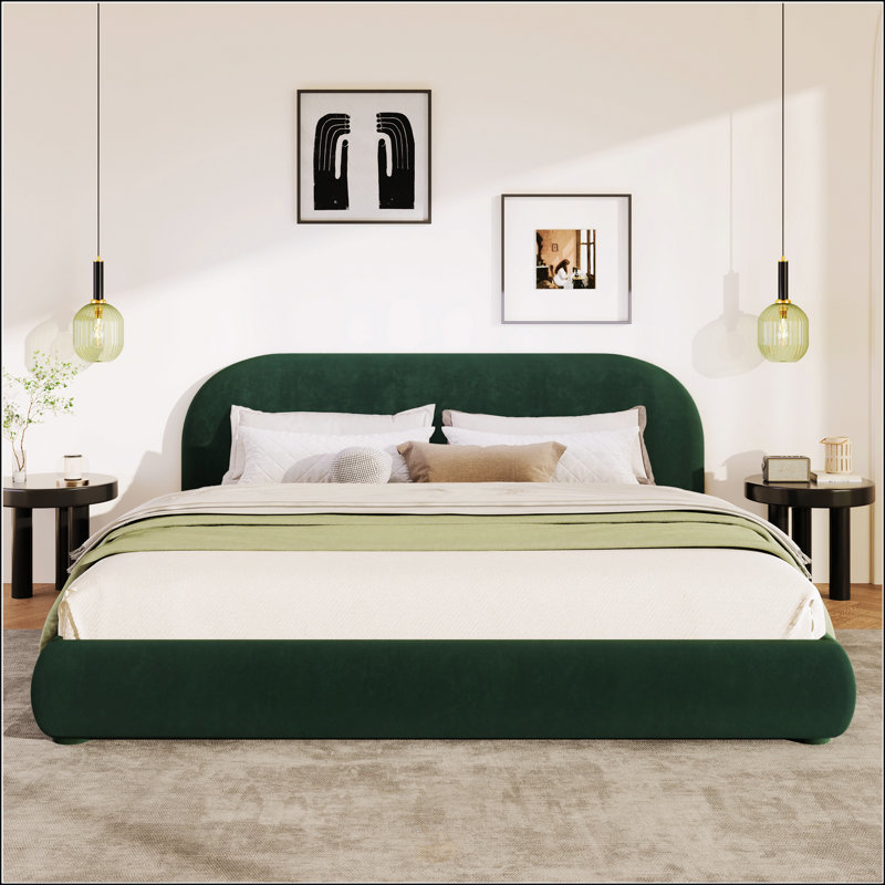 Lit moelleux en velours vert foncé, Vert