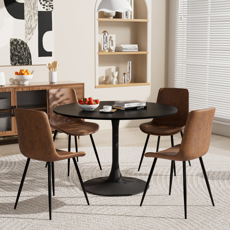Ensemble de table ronde pour 4 (1 table + 4 chaises), H 28,7 po x L 42,1 po x l 42,1 po, Noir