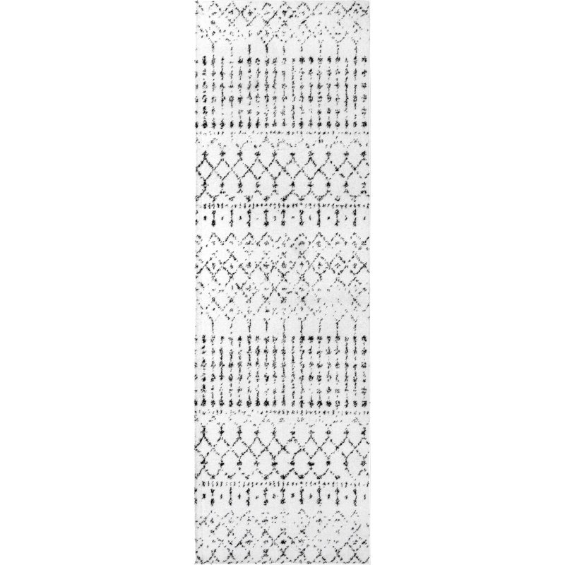 Freetown Moroccan Performance White/Black Rug, Runner 2'8" x 8'