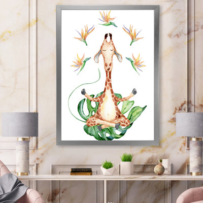 Dessin de girafe avec fleurs tropicales V - peinture sur toile