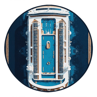 Machine Washable Transportation Blue Area Rug