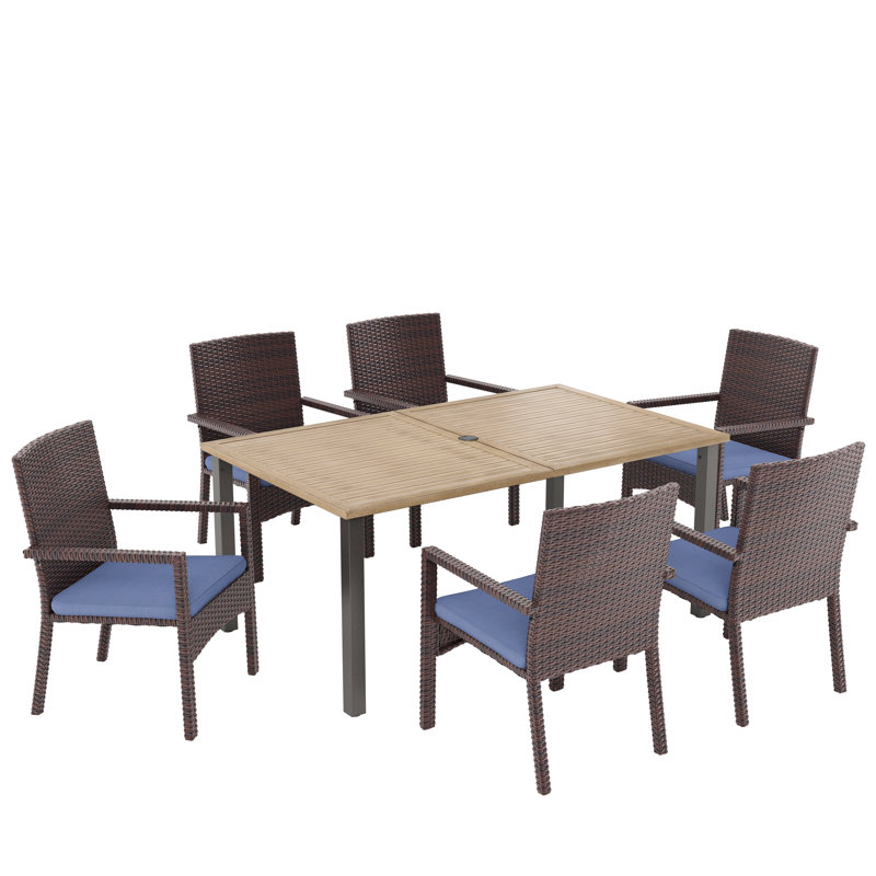 Ensemble repas pour 6 personnes avec table rectangulaire et coussins inclus