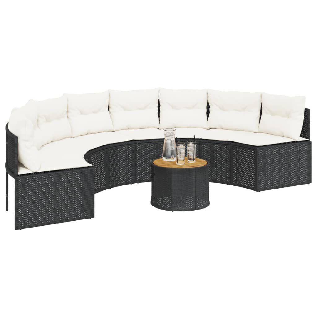 Vidaxl Gartensofa Mit Tisch Und Kissen Halbrund Grau Poly Rattan