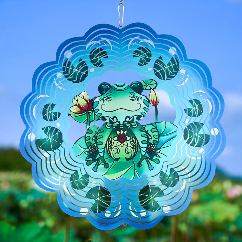 Hunayda, grenouille, moulin à vent, mandala, acier inoxydable découpé au laser, motif d'art en métal