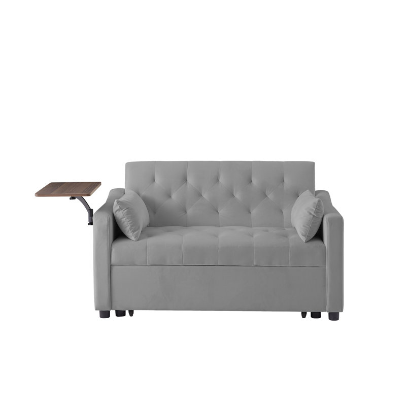 Multifunctional Sofa Bed with Swivel Side Table, Gray Velvet