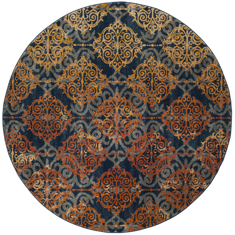 Tapis bleu / orange à motif géométrique Osakis, Rond 6 pi 7 po