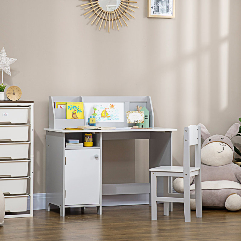 Ensemble bureau et chaise, bureau d'écriture, table d'étude avec tableau blanc, Gris