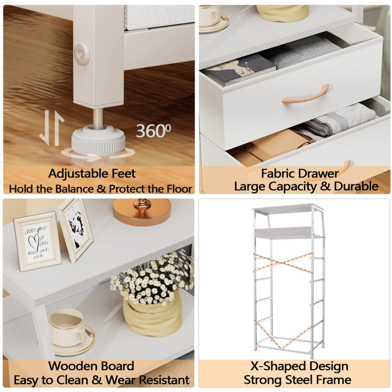 White Metal Frame 5-Drawer Fabric Nursery Dresser