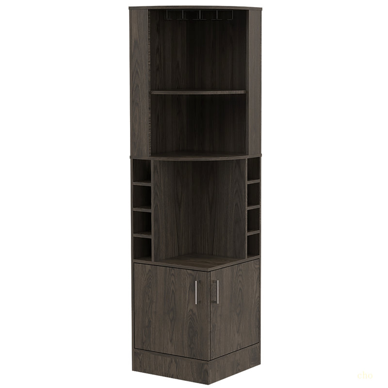 8-Bottle 2-Shelf Bar Cabinet, Dark Walnut