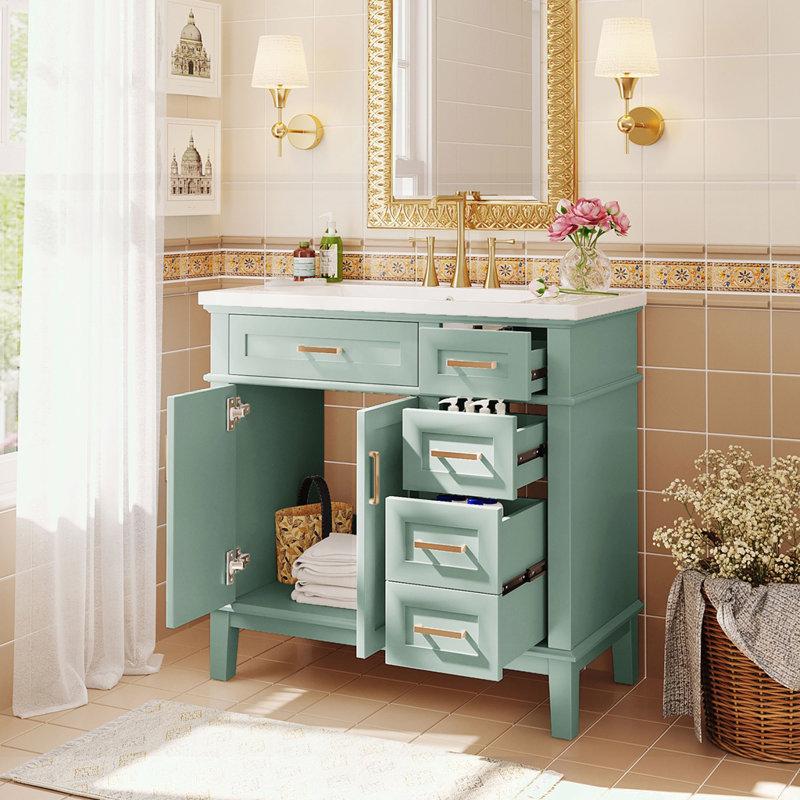 Meuble-lavabo moderne avec lavabo en résine, Vert