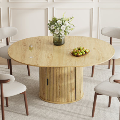 Modern Extendable Dining Table for 4-6 People with Hidden Storage, Foldable Oval Tabletop & Wood Grain Finish