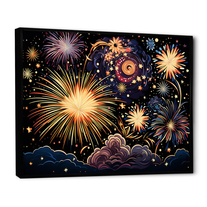 Feux d'artifice ciel céleste - art mural de feux d'artifice, Cadre flottant noir, H 34 po x l 44 po x P 1,5 po