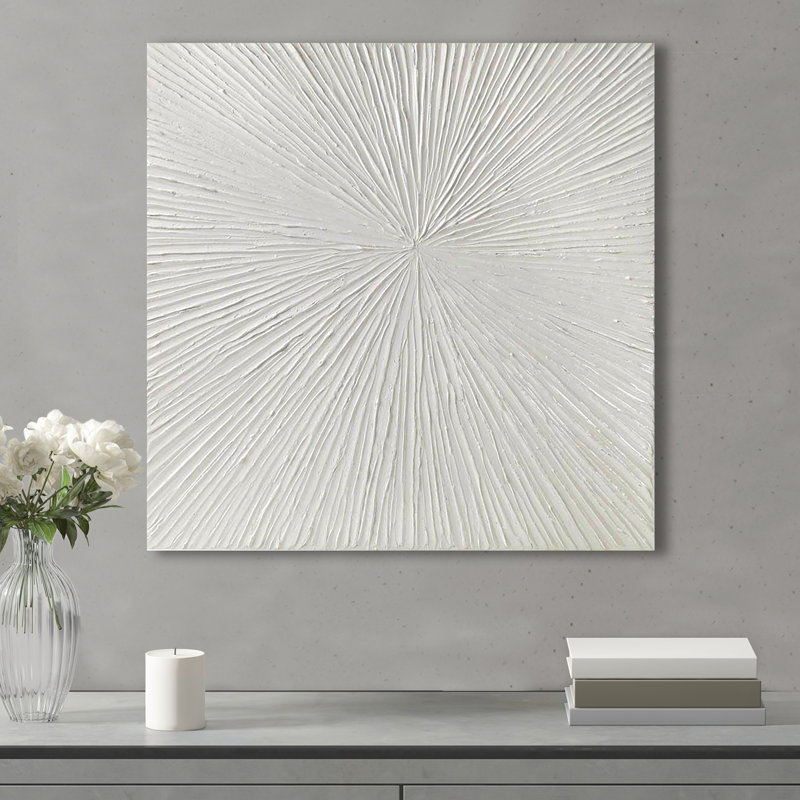 Art mural dimensionnel en résine avec motif abstrait éclatant - 30 po x 30 po, décoration intérieure moderne blanche l 30 po x H 30 po