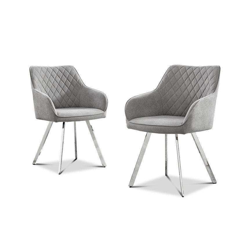 Eubanks Luxury Fabric Upholstered Dining Chair with Chrome Metal Legs - Modern Home, Light Grey, Silver
