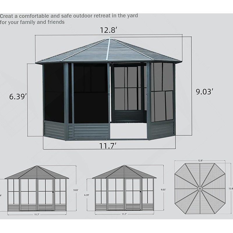 13 X 13 FT Sunroom Octagonal Solarium,Screen Houses For Outdoors Backyard With Lockable Sliding Door