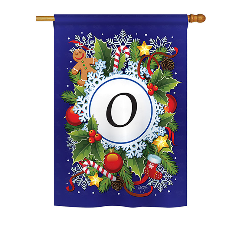 Drapeau de maison en polyester à 2 côtés winter monogramme, H 18,5 po x l 13 po, O