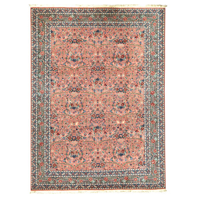 Hand Knotted Wool Oriental Area Rug in Rose And Green