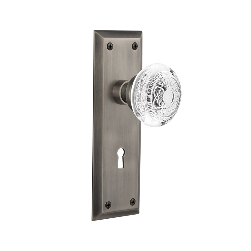 Egg & Dart Crystal Interior Mortise Door Knob, Antique Pewter