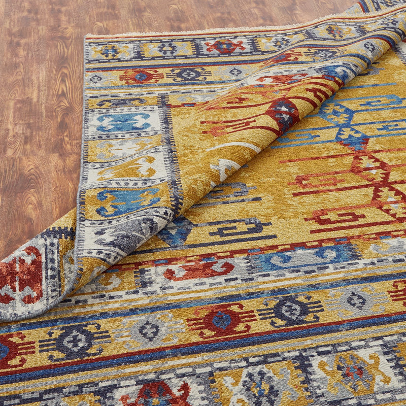 Tapis noué à la main en laine safran Zahara, Rectangle 10 pi x 14 pi
