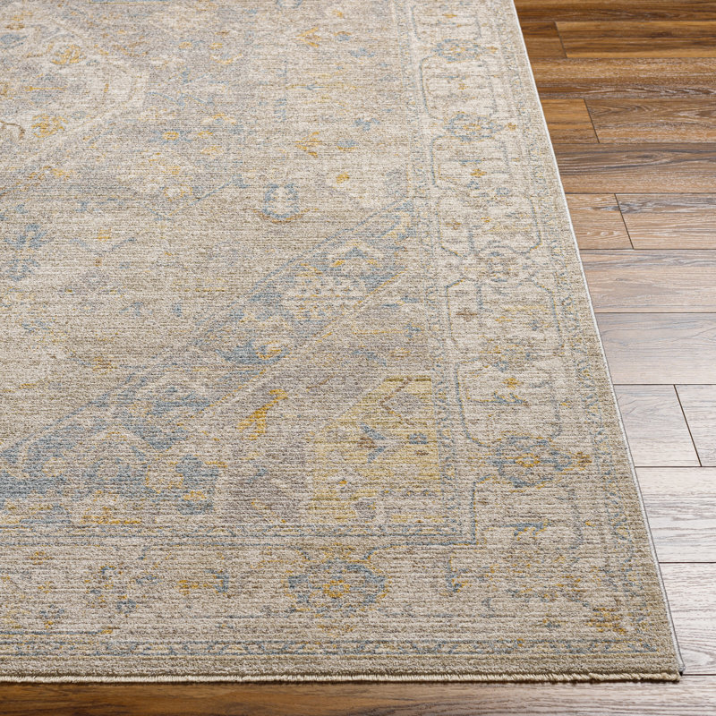 Don Oriental Machine Woven Polyester Area Rug in Gray/Beige/Gold, Rectangle 10' x 14'