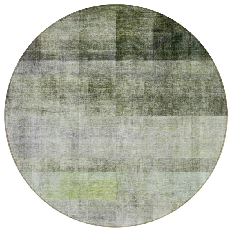 Tapis d'intérieur rond lavable ombre vert olive de 8 pi HomeRoots