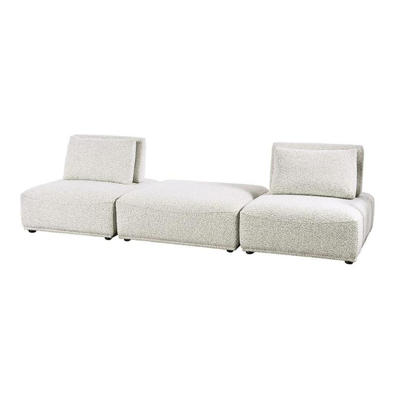 Stavan Modular 2 Seat Sofa, Square Ottoman Boucle 114 Inch, Light Gray Boucle
