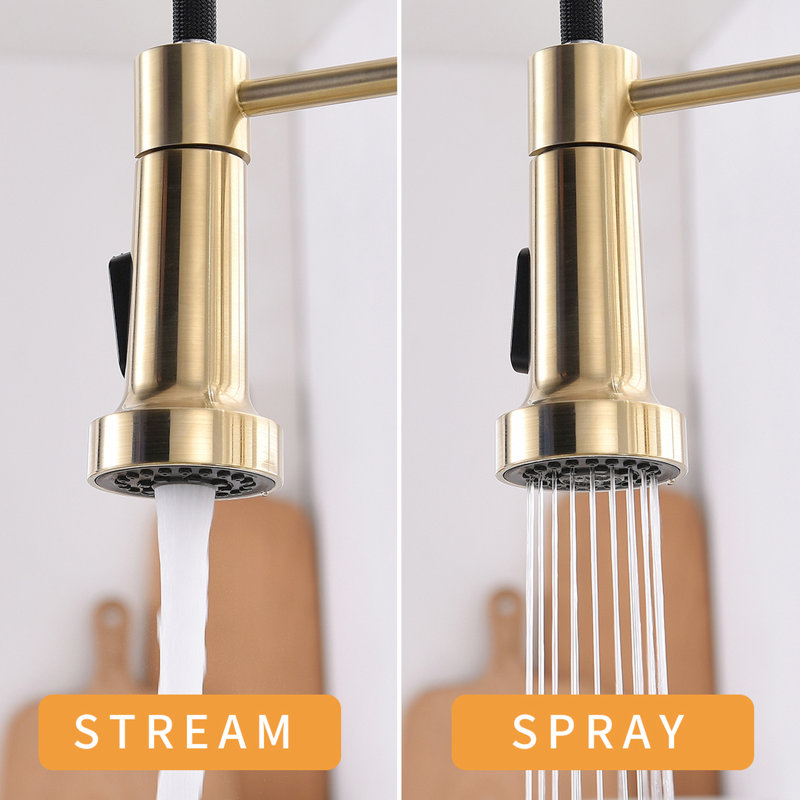 Brushed Gold Touchless Kitchen Faucet, Automatic Smart With Precise Motion Sensor And Pull Out Hands Faucet In Gold, Responsive Operation