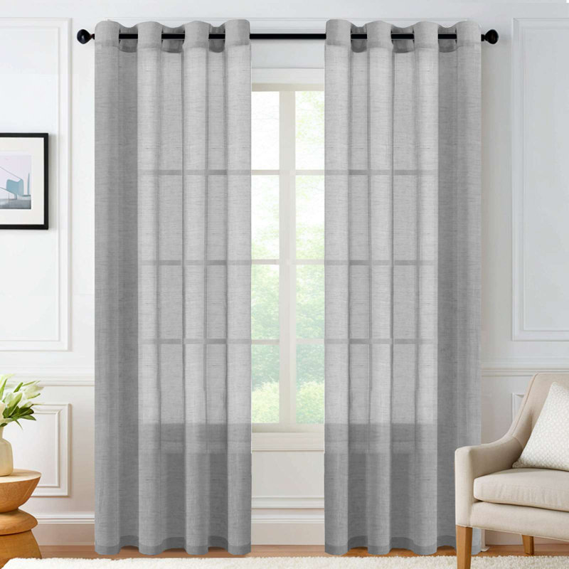 Rideaux semi-transparents avec œillets en mélange de lin - 37 po / 52 po de largeur, panneaux semi-privés et filtrant la lumière pour chambre à coucher 
