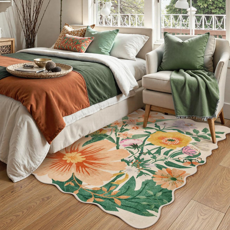 Tapis lavable pour tapis de salon antidérapant à motif floral antidérapant, Rectangulaire 8 pi x 10 pi