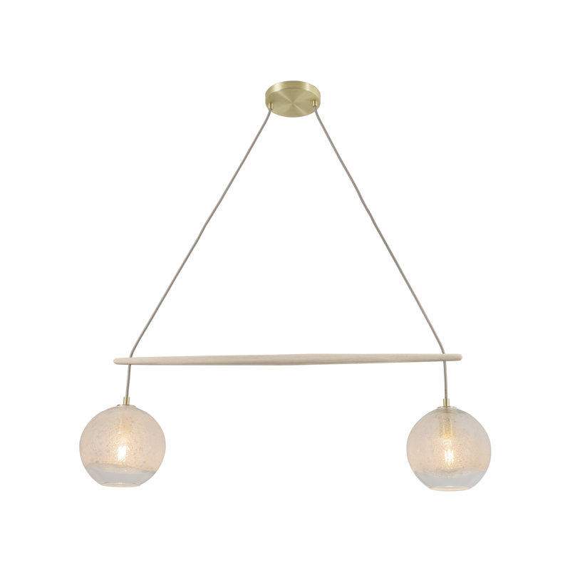 Miro 2 - Light LED Chandelier,  Brushed Brass, White Washed Oak, Clear