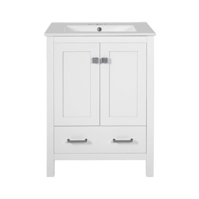 Meuble-lavabo de 48 po avec lavabo intégré, armoire de rangement, portes à fermeture en douceur, tiroirs compartimentés et tablettes à deux niveaux, blanc