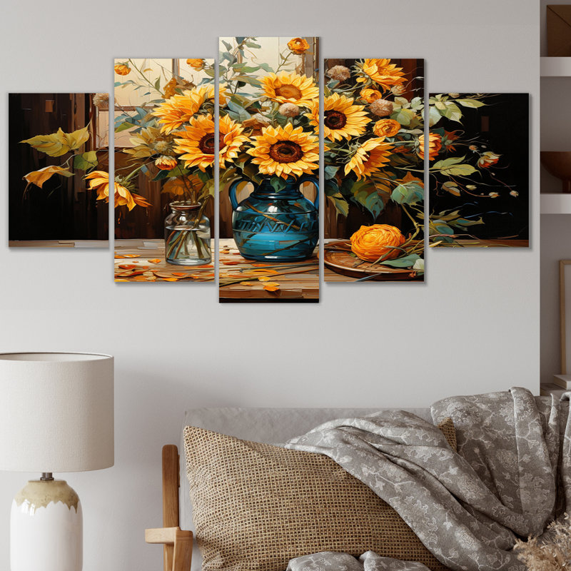 Chef-d'œuvre des tournesols de Van Gogh III - impression sur toile florale - 5 panneaux