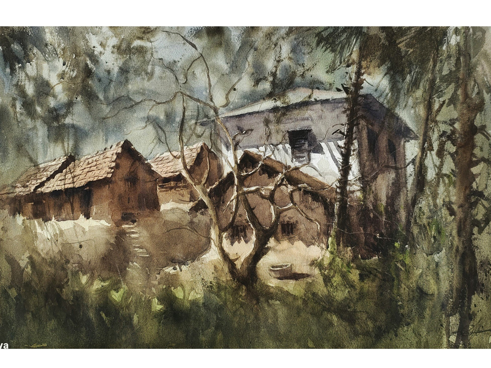 Exotic India Old Houses In Village | Loose Watercolor Painting | By ...