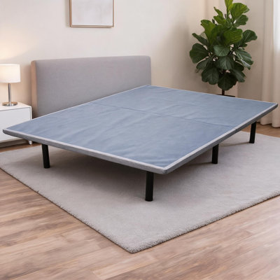 Low Profile Contemporary Full Size Platform Bed, Soft Gray Upholstered Stable Bed Base with Adjustable Height Legs, No Box Spring Required