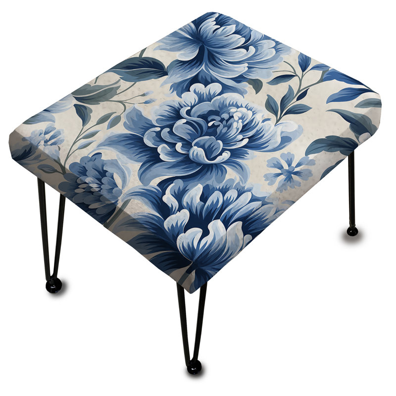 White And Blue Damask Breeze - Damask Rectangle Ottoman