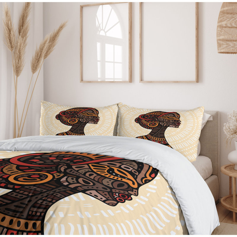 Queen Size Multicolor Microfiber African Art Duvet Cover Set