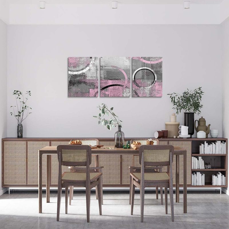 3 Piece Wrapped Canvas Print, Pink