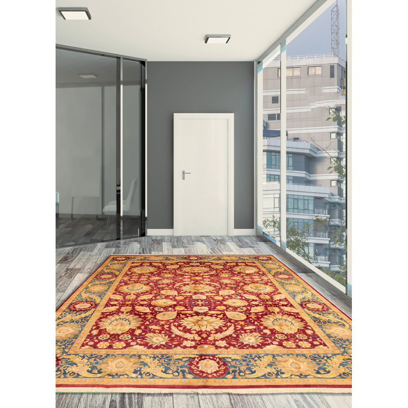 Tapis décoratif en laine noué à la main de conception unique noué à la main New Age Pakh rouge foncé 9 pi x 11 pi 9 po