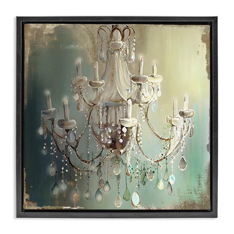 Cadre flottant rétro avec lustre Illumine, design par Sasha, H 25 po x l 25 po, Cadre flottant noir de jais