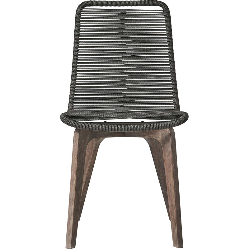 Laced Outdoor Dining Side Chair, Dark Gray Cord/Distressed Eucalyptus