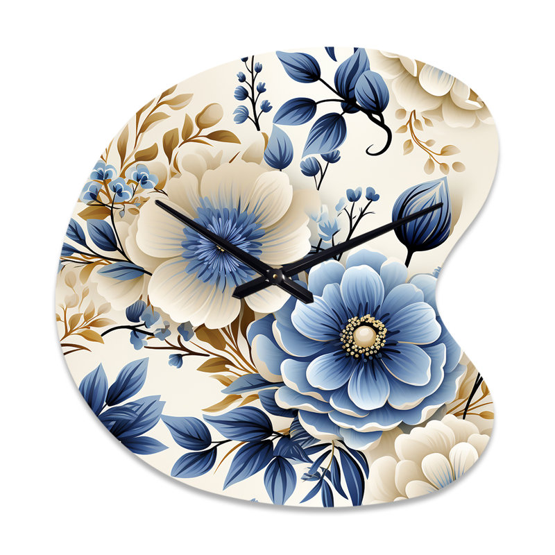 Classic Blue Harmony Bouquet - Horloge murale asymétrique florale, Petit
